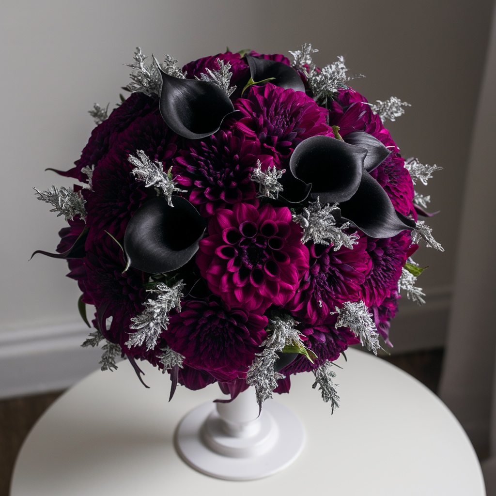 Black dahlia bouquet by Elandra Flowers, best flower shop in Dubai