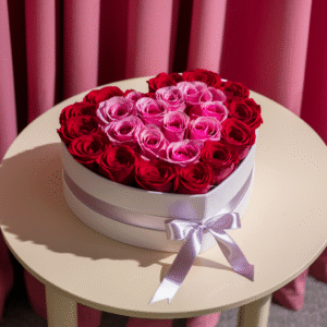 Heart-shaped pink and red rose bouquet by Elandra Flowers, best flower shop in Dubai