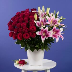 Lilies and roses bouquet by Elandra flowers, best flower shop in Dubai