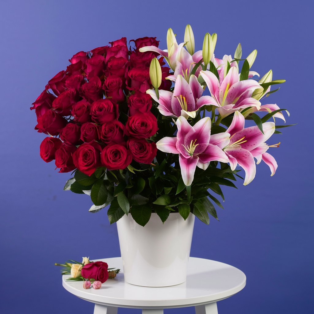 Lilies and roses bouquet by Elandra flowers, best flower shop in Dubai