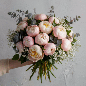Pink peonies bouquet by Elandra Flowers, best flower shop in Dubai