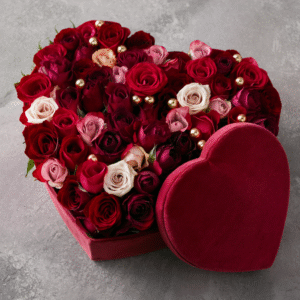Heart-shaped white, pink, and red rose bouquet by Elandra flowers, best flower shop in Dubai