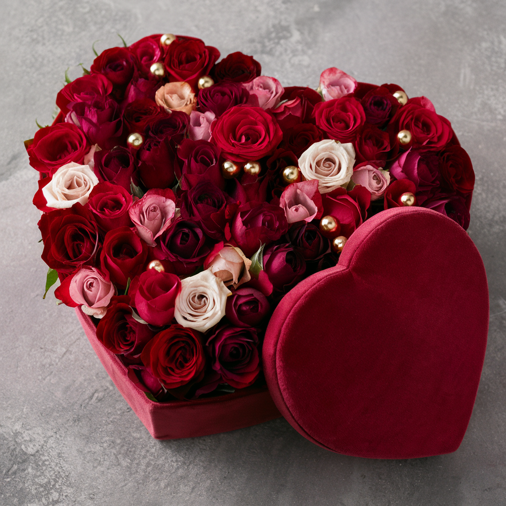 Heart-shaped white, pink, and red rose bouquet by Elandra flowers, best flower shop in Dubai