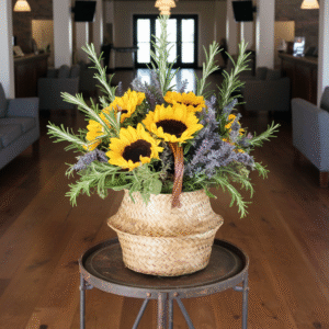Sunflower and lavender bouquet with rosemary by Elandra flowers, best flower shop in Dubai