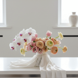 Orchid and Ranunculus Rhapsody bouquet from Elandra Flowers – Best Flower Shop in Dubai