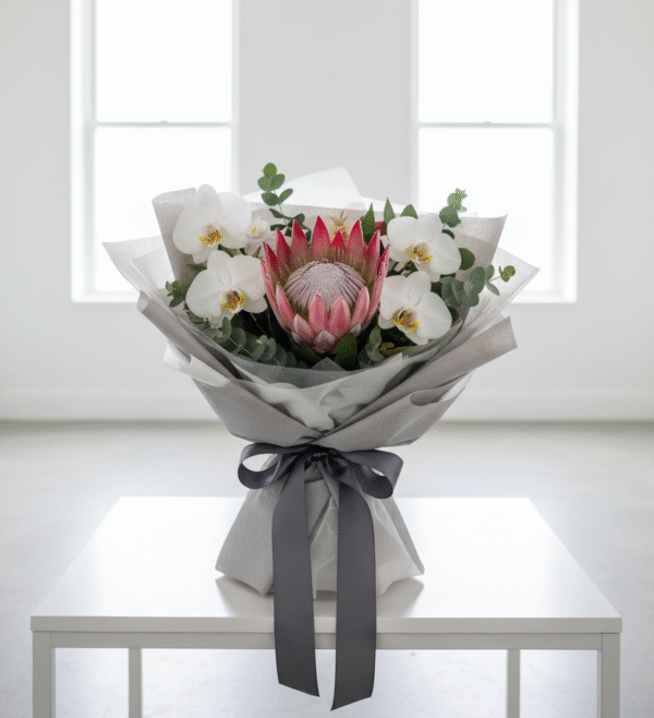 Proteas & Phalaenopsis Orchid White Bouquet